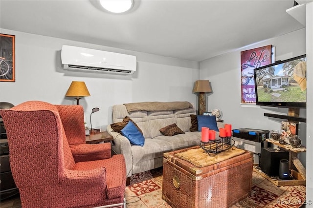 living room with a wall mounted air conditioner