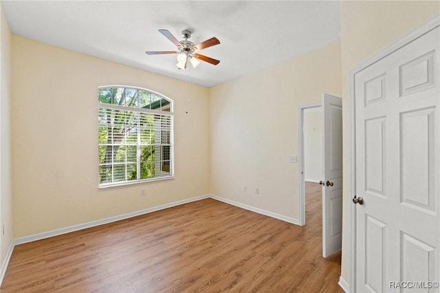 17108 Carrington Park Dr Unit 711, Tampa, FL 33647 - empty room with light wood-style flooring, ceiling fan, and baseboards