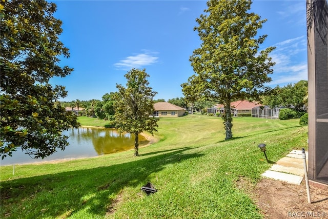 view of yard with a water view