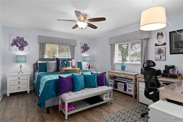 bedroom featuring ceiling fan and wood finished floors