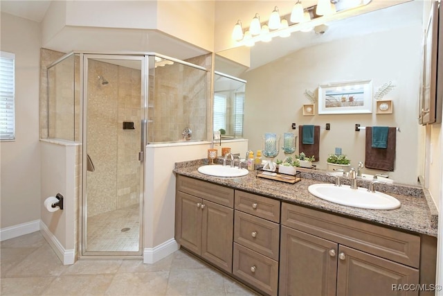 2101 N Brentwood Cir, Lecanto, FL 34461 - full bathroom with a shower stall, tile patterned flooring, and double vanity
