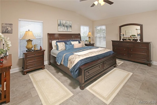 2101 N Brentwood Cir, Lecanto, FL 34461 - bedroom featuring vaulted ceiling, baseboards, and ceiling fan