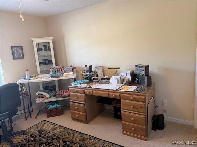 home office featuring light carpet