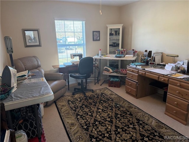 view of carpeted home office