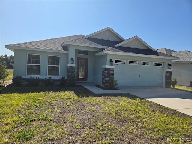 1280 Heron Point Dr, Inverness, FL 34453 - view of front of home featuring driveway, a garage, a shingled roof, a front yard, and stucco siding