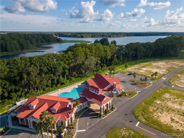 drone / aerial view featuring a water view