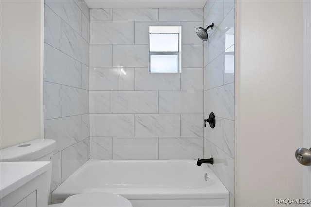full bathroom featuring vanity, toilet, and shower / tub combination