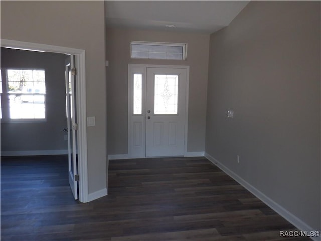 foyer featuring dark wood-type flooring and a healthy amount of sunlight