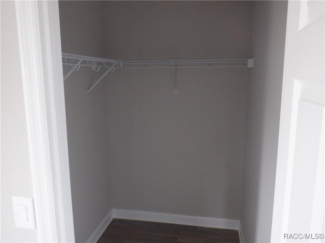 walk in closet featuring dark wood-type flooring