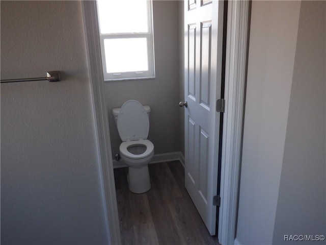 bathroom with hardwood / wood-style flooring and toilet