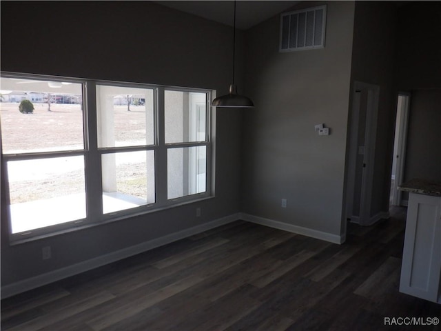 unfurnished dining area featuring dark hardwood / wood-style flooring