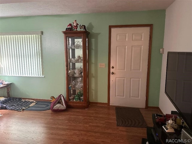 foyer featuring hardwood / wood-style flooring and a textured ceiling