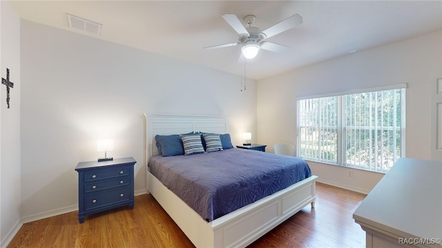 bedroom featuring ceiling fan and wood-type flooring