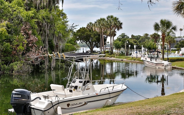 view of dock with a water view