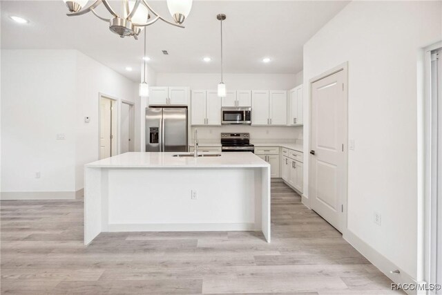 7820 N Sarazen Dr, Citrus Springs, FL 34434 - kitchen with appliances with stainless steel finishes, a sink, recessed lighting, white cabinets, and a center island with sink