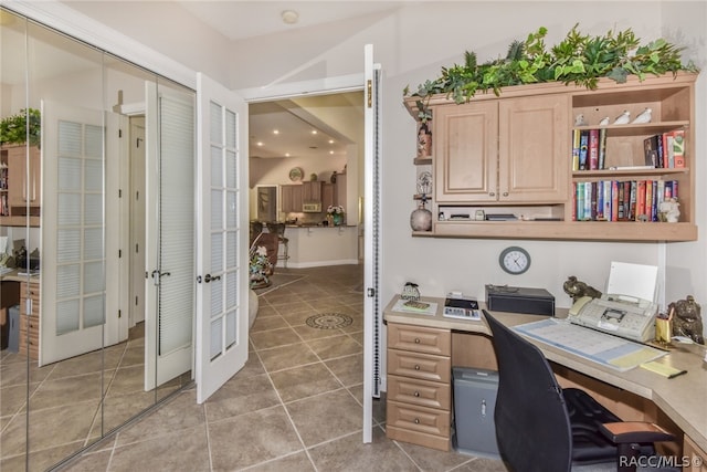 tiled office with french doors