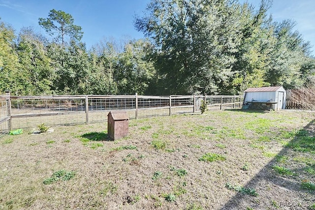 view of yard with a storage shed