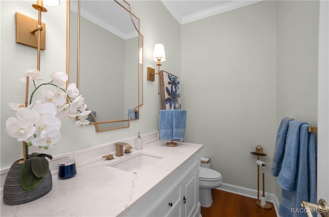 9093 E Pinehurst Ct, Inverness, FL 34450 - half bathroom with vanity, wood finished floors, and crown molding