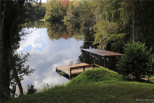 dock area featuring a water view