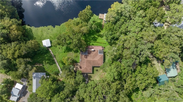 aerial view with a water view