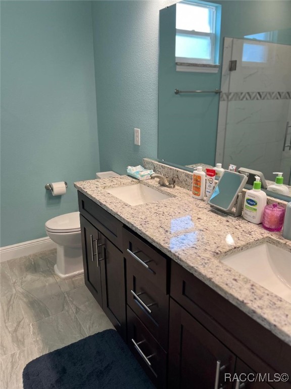 bathroom with vanity, a shower, and toilet