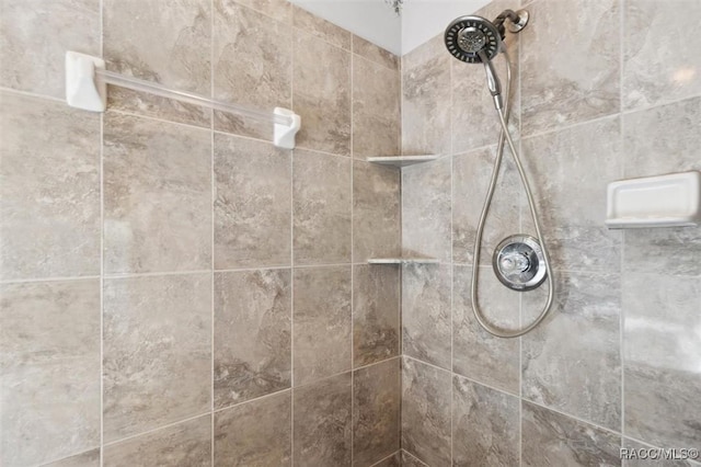 interior details featuring a tile shower