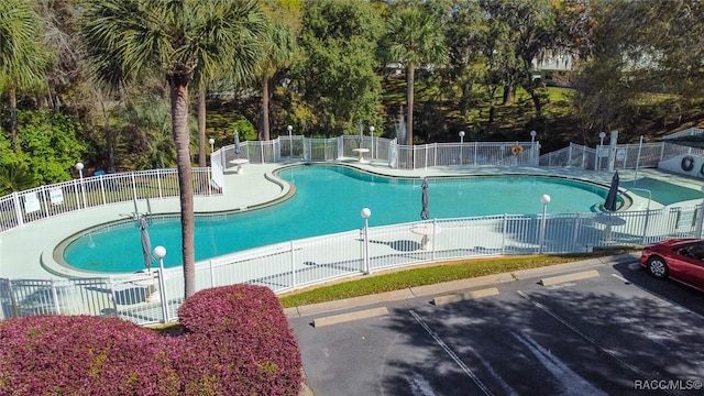 pool featuring a patio and fence