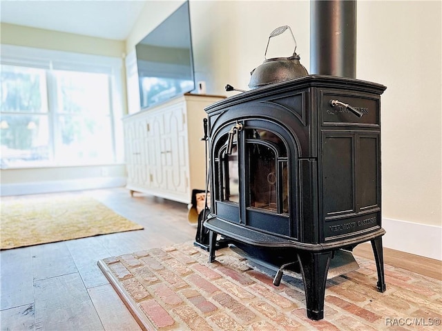 details featuring a wood stove