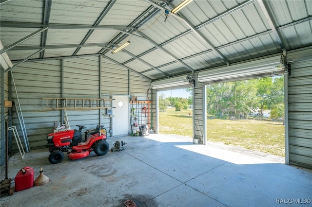 garage with metal wall