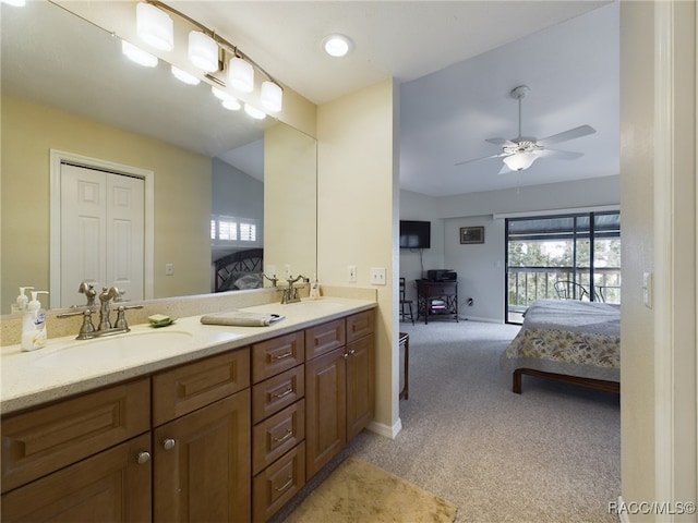 bathroom with vanity and ceiling fan