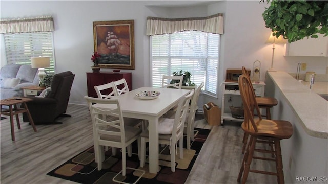 dining space featuring light wood-style flooring