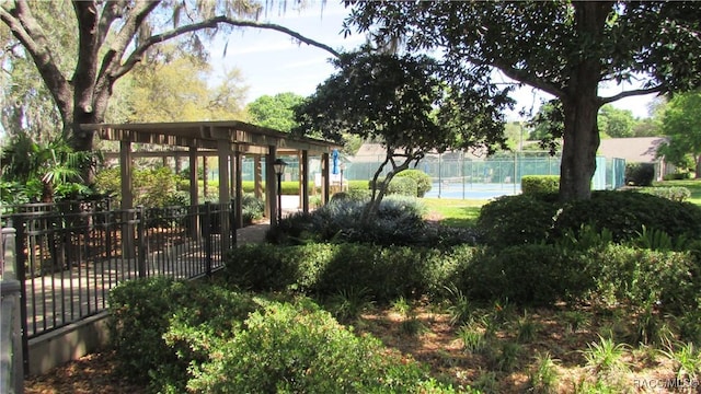view of property's community featuring fence