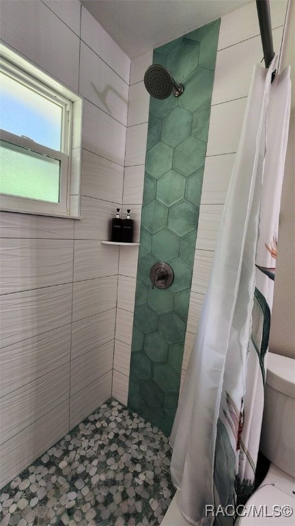 bathroom with toilet and walk in shower