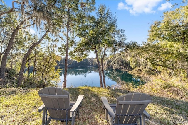 view of yard with a water view