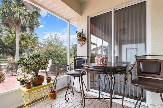 balcony with a patio area