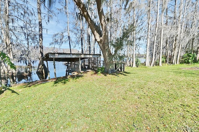 view of yard with a water view