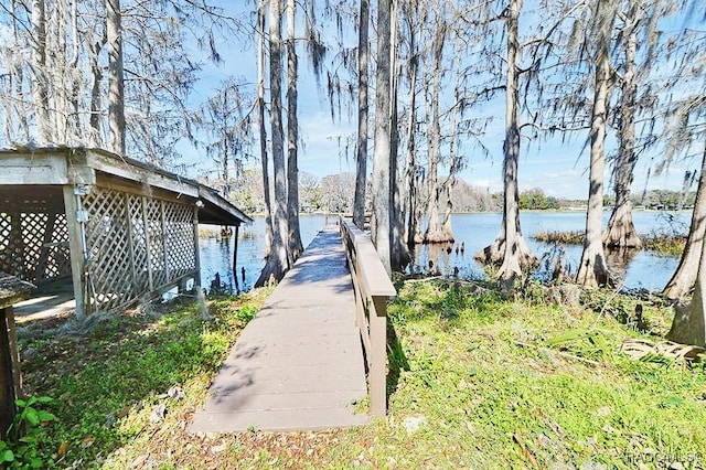 view of dock featuring a water view