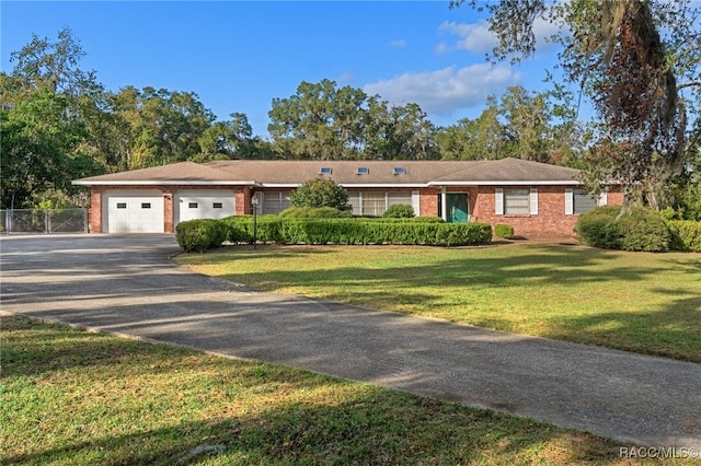 ranch-style home with a front yard and a garage