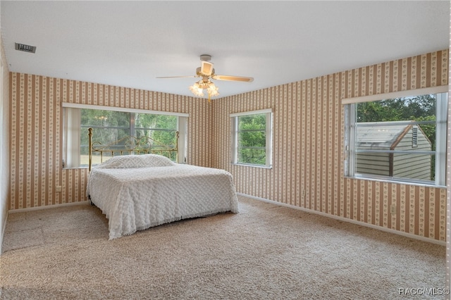 bedroom with carpet floors and ceiling fan