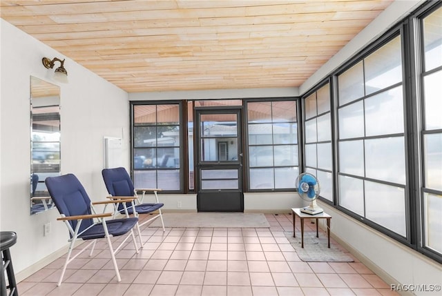 sunroom featuring wooden ceiling