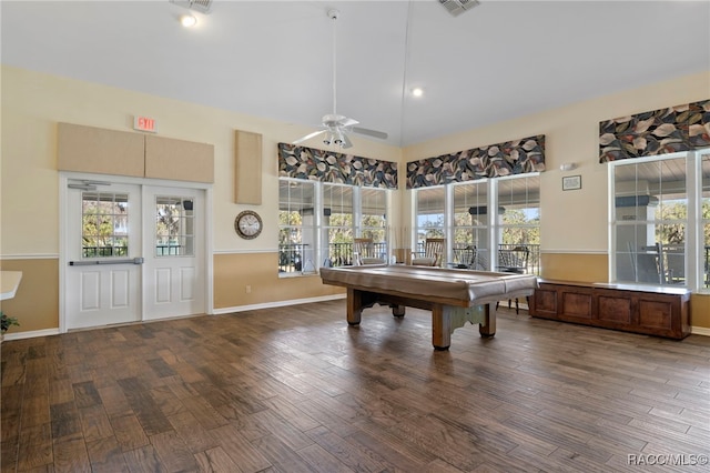 4614 N Webster Island Ter, Hernando, FL 34442 - recreation room featuring a ceiling fan, wood finished floors, billiards table, and a towering ceiling