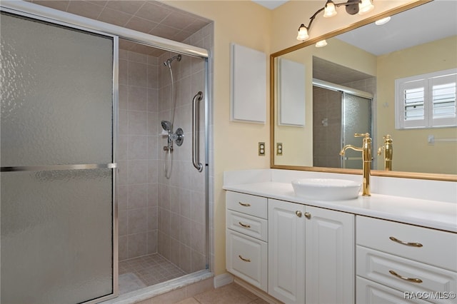 4614 N Webster Island Ter, Hernando, FL 34442 - bathroom with vanity, a stall shower, and tile patterned floors
