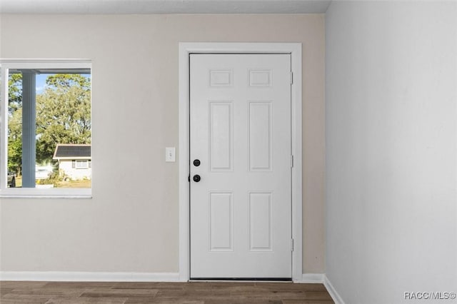 doorway featuring dark wood-type flooring