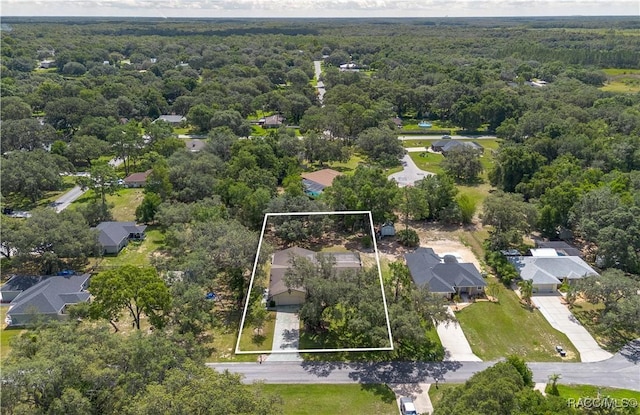 3231 S Eagle Pt, Inverness, FL 34450 - aerial view of residential area featuring a heavily wooded area and property parcel outlined