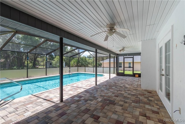 3231 S Eagle Pt, Inverness, FL 34450 - swimming pool with a patio area, french doors, ceiling fan, and a lanai