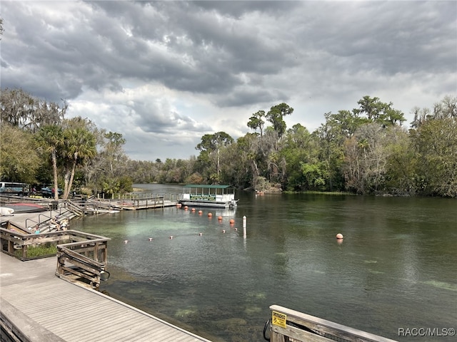 dock area featuring a water view