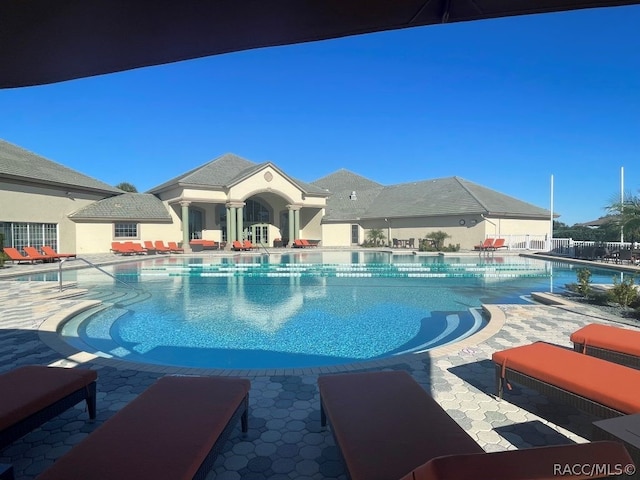 view of pool featuring a patio