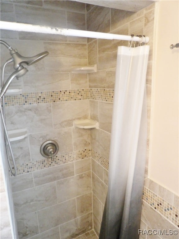 bathroom featuring a shower with shower curtain