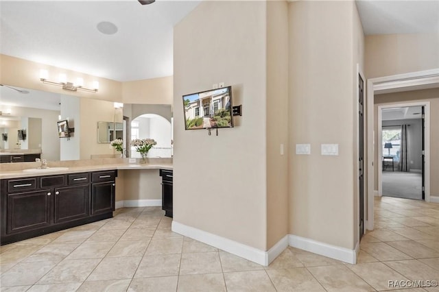 bathroom with vanity and tile patterned flooring