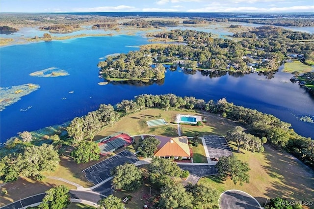 aerial view featuring a water view